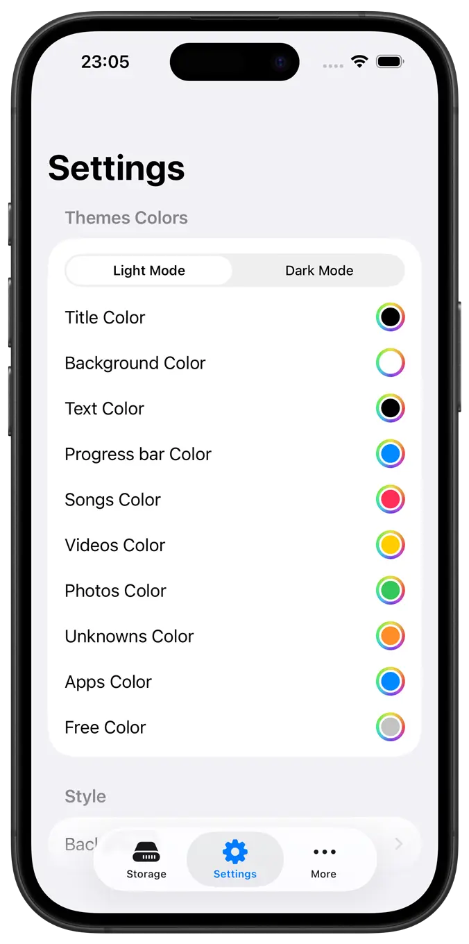 Hard Disk with settings page to change your theme colors