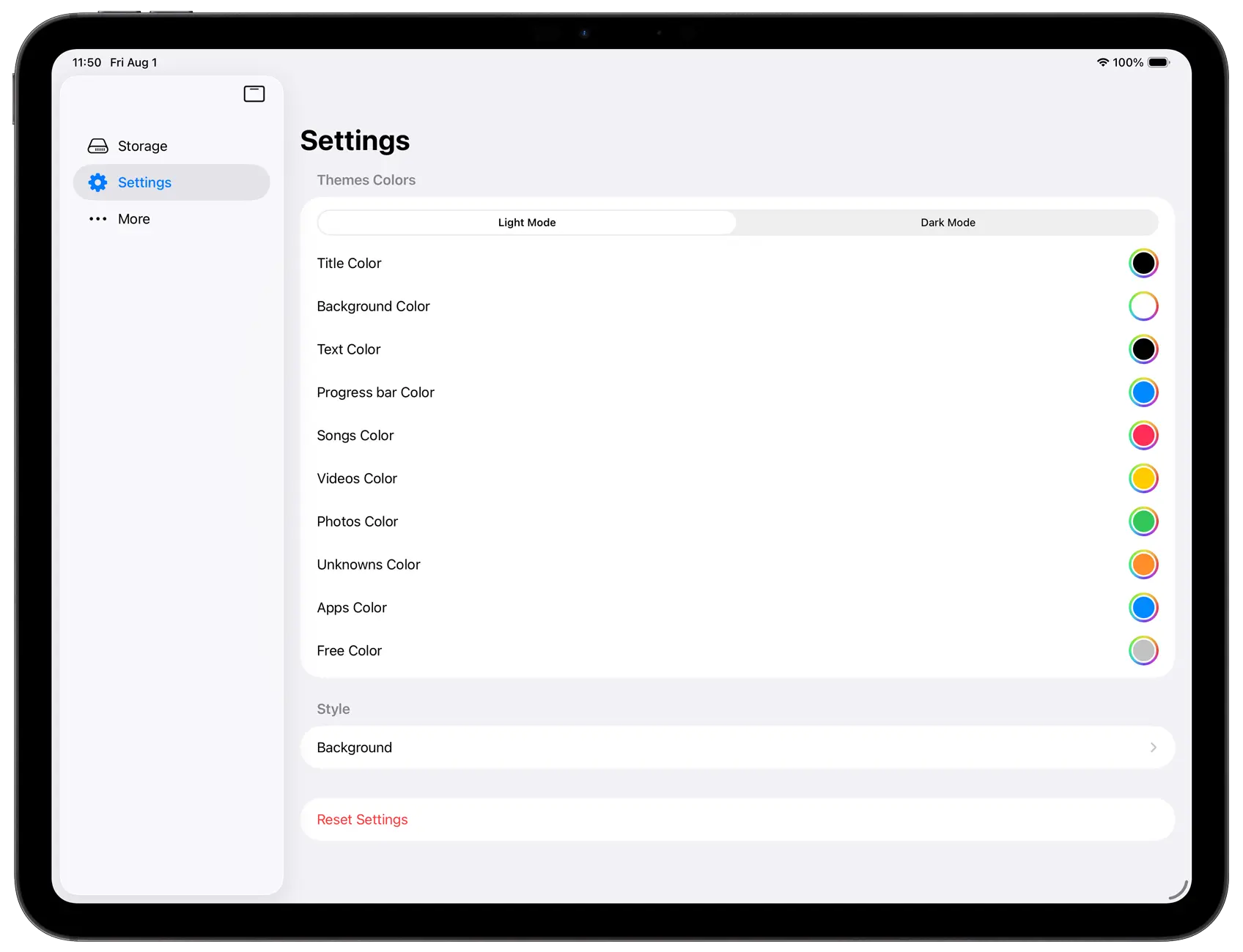 Hard Disk iPad app on your settings page