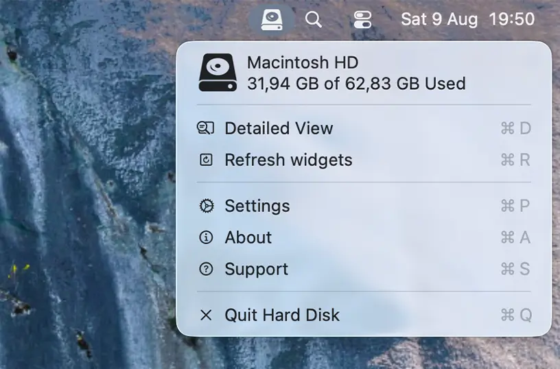 Refresh widgets menu item