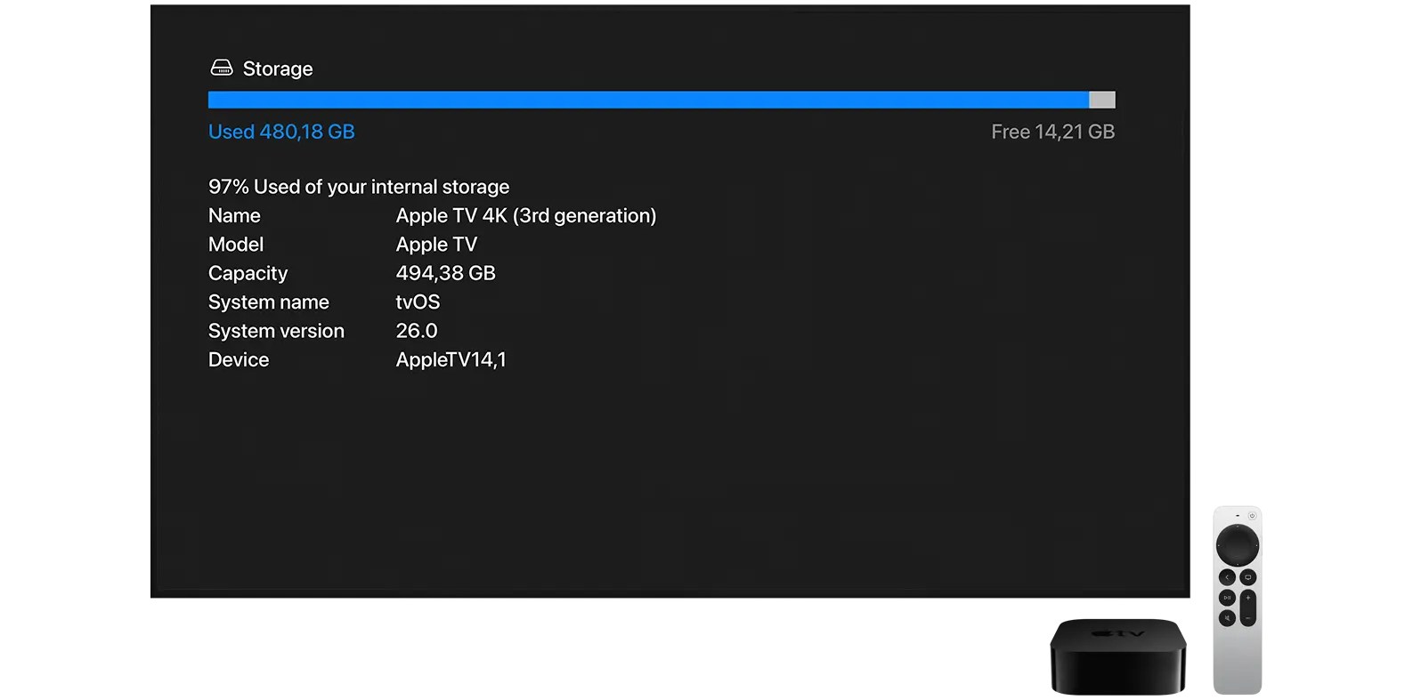 Hard Disk app on Apple TV device