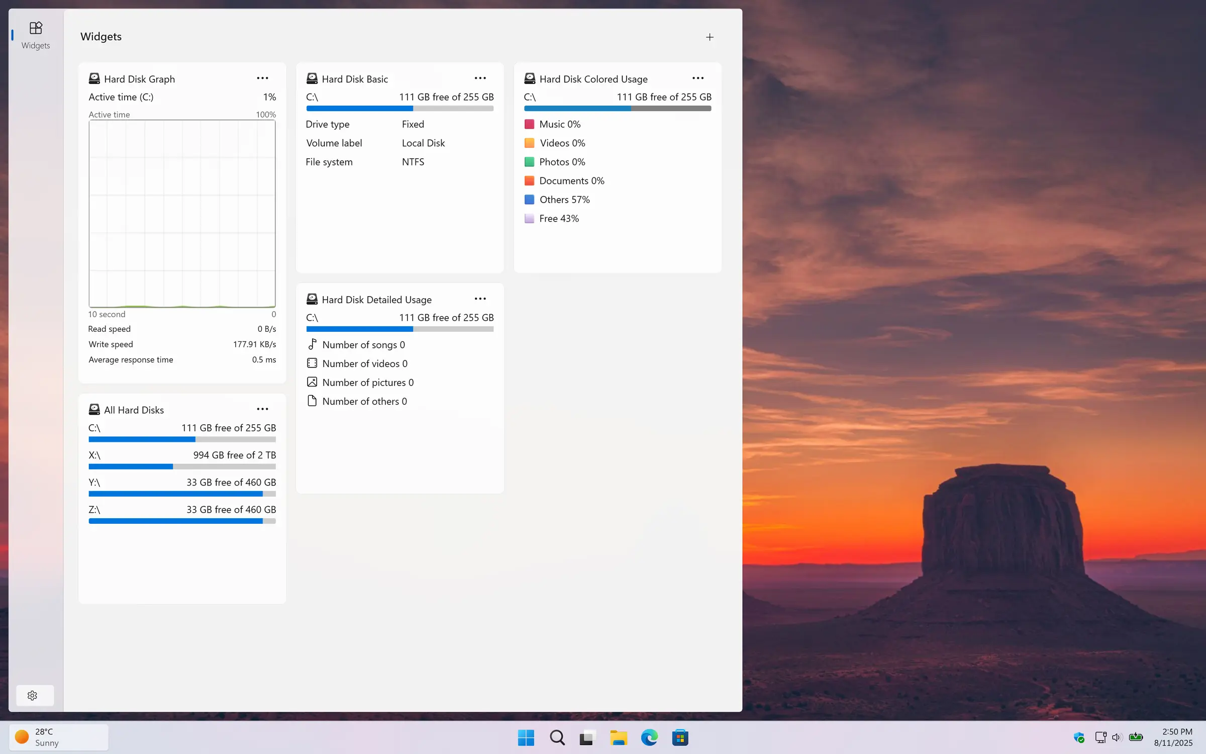 Hard Disk Windows 11 widgets