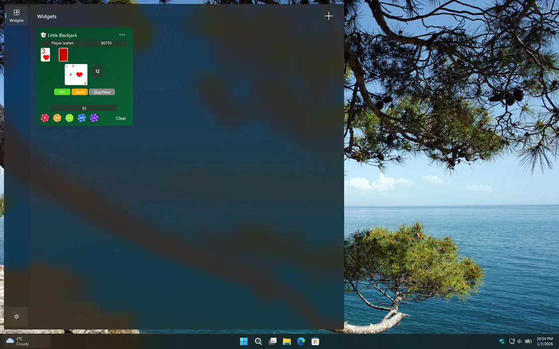Little Blackjack Windows 11 Widget in Dark Mode