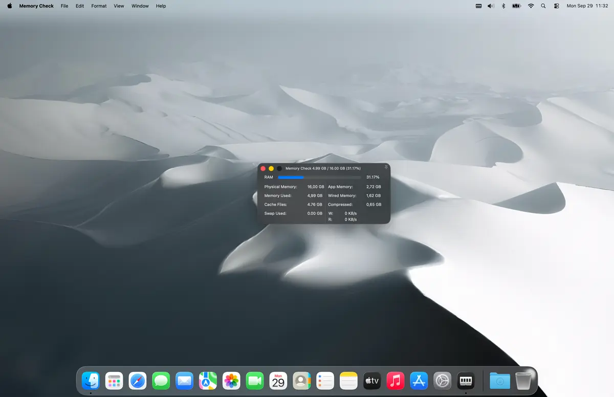 View your current Memory usage in the detailed window