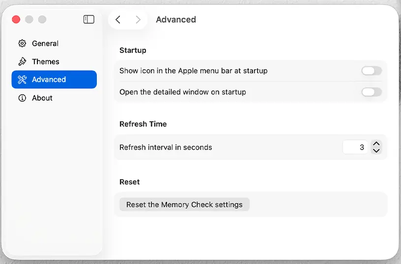Memory Check advanced settings