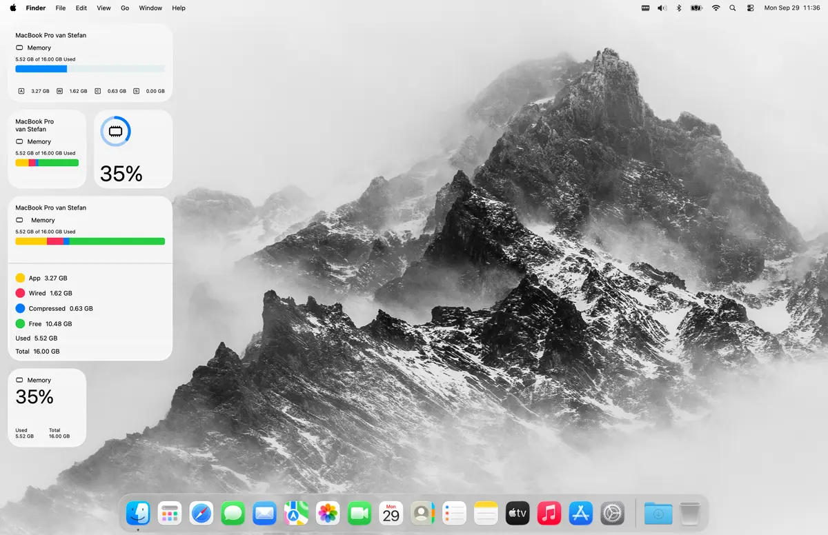 Add many Memory Check macOS widgets