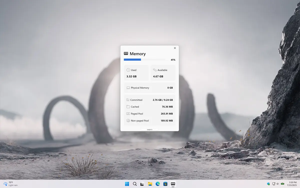 Memory information in one panel