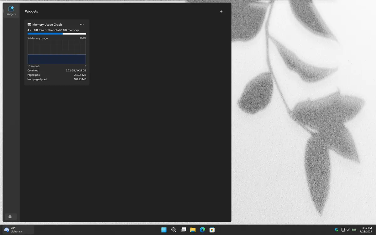 Memory Check Windows 11 Widget Dark Mode