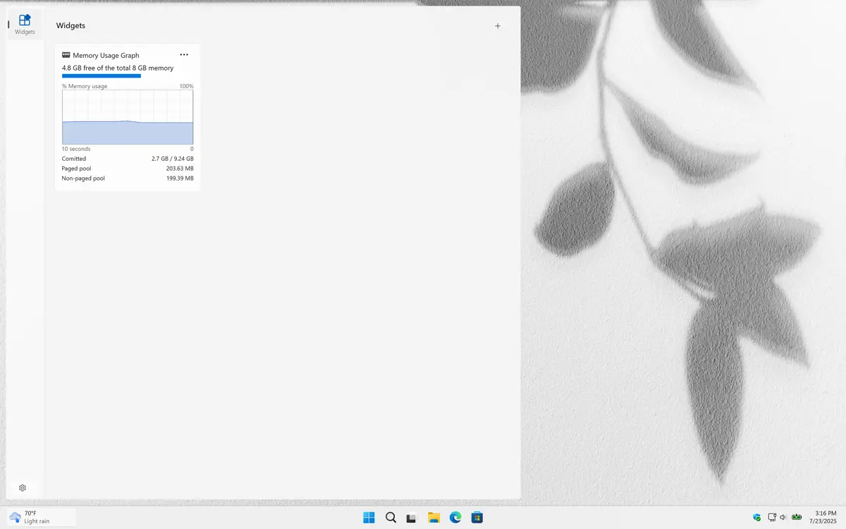 Memory Check Windows 11 Widget Dark Mode