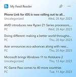 Preview of the My Feed Reader for Windows 11