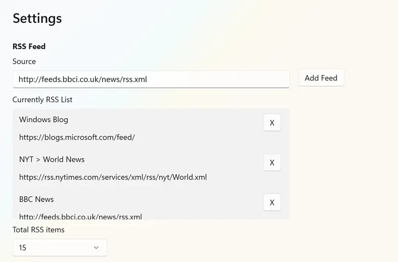 Customize the RSS news sources