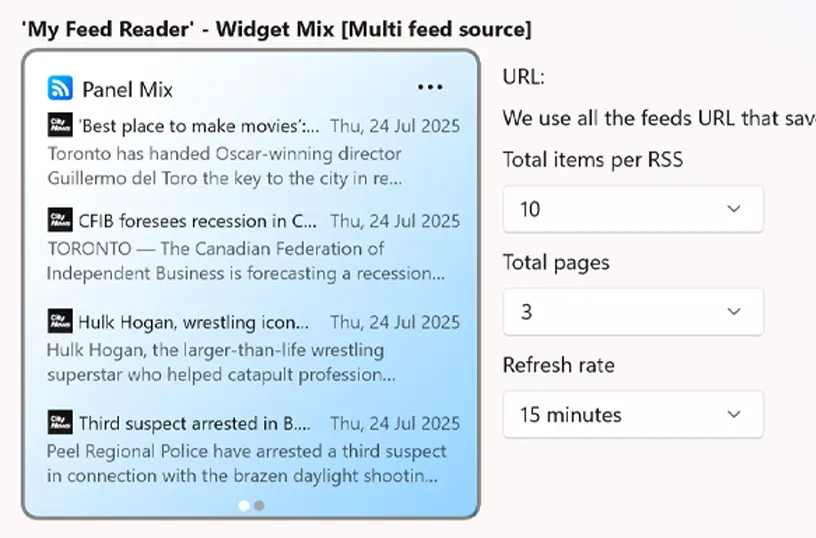 My Feed Reader widget configuration