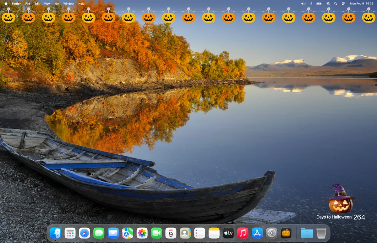 Halloween lights with orange pumpkins on your macOS desktop