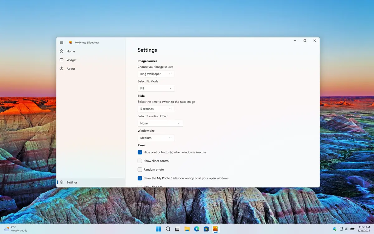 My Photo Slideshow settings window