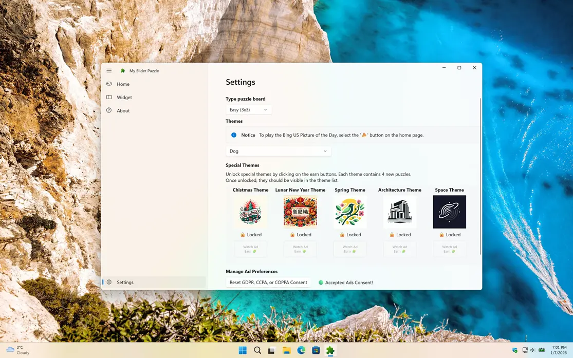 Customize the experience of the My Slider Puzzle game