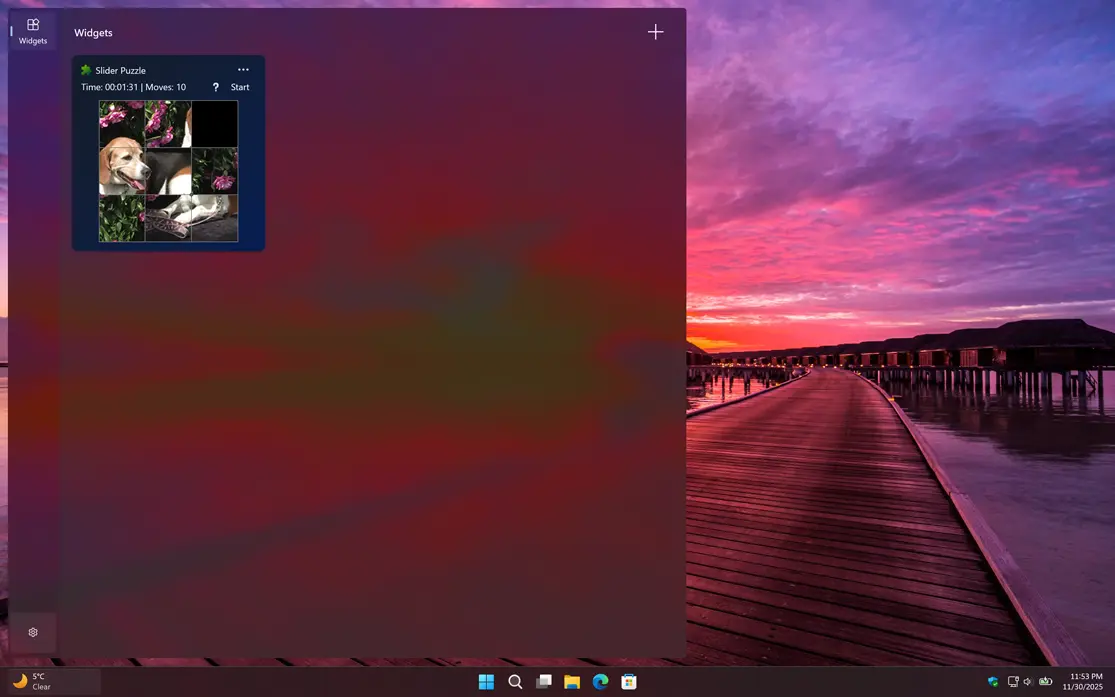 My Slider Puzzle Windows 11 widget Dark Mode