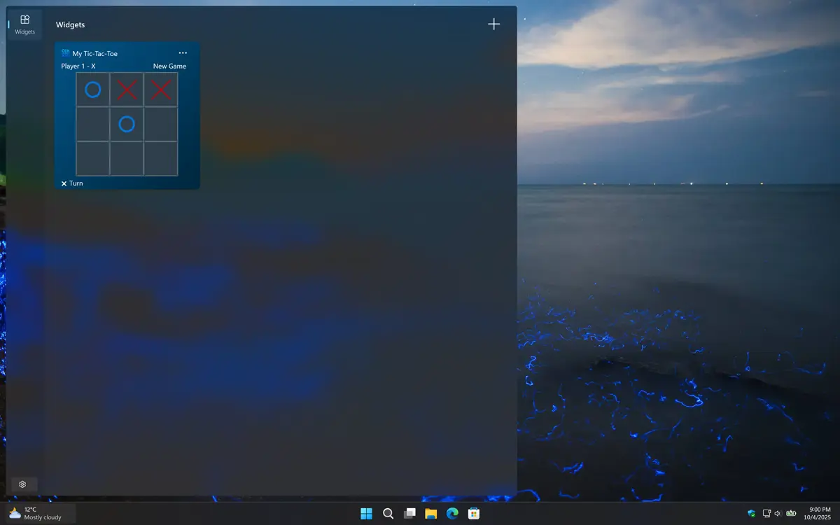 My Tic-Tac-Toe Windows 11 Widget Dark Mode