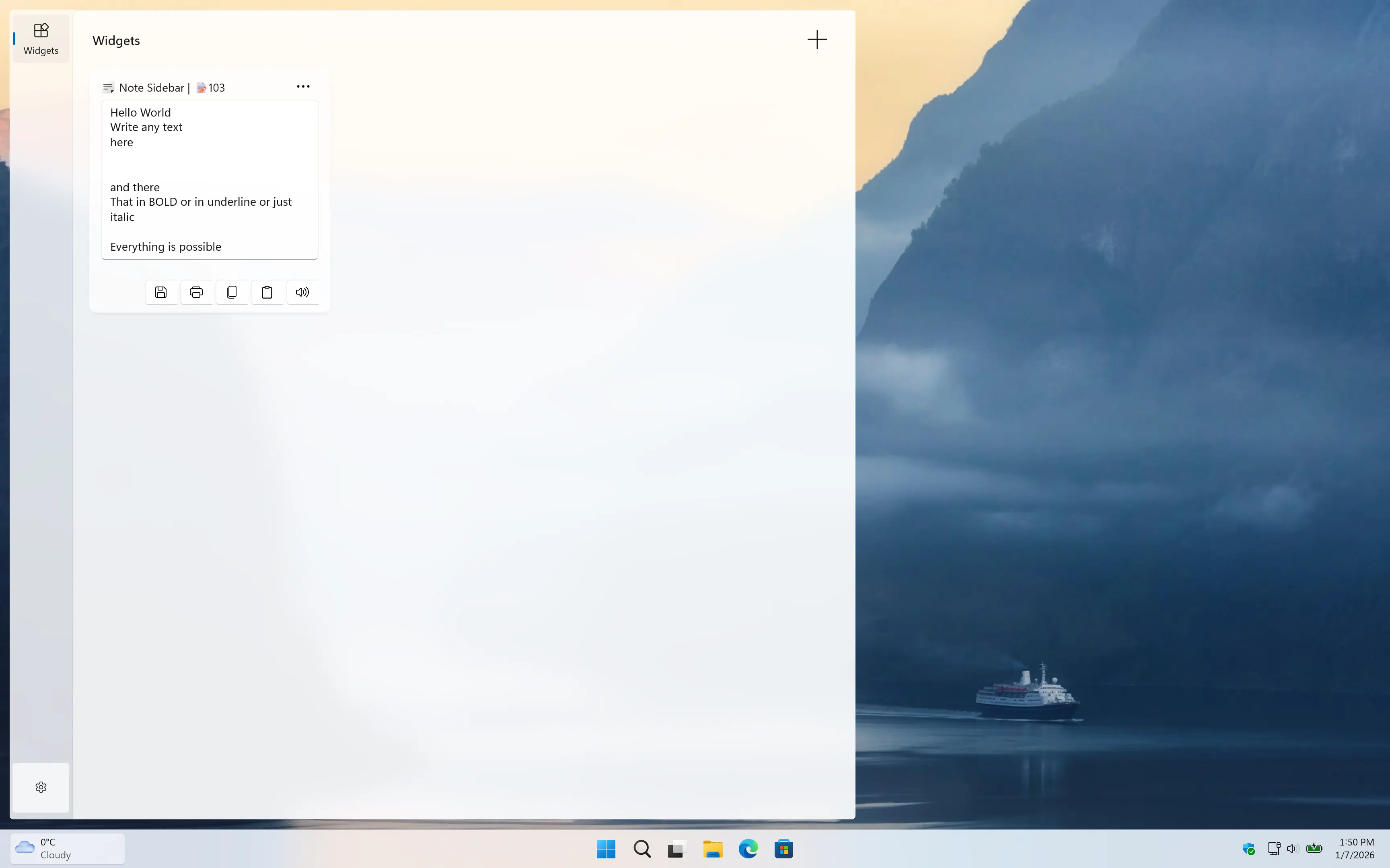 Note Sidebar Windows 11 Widget in Light Mode