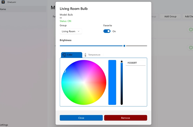 OneLumi customize the color and brightness