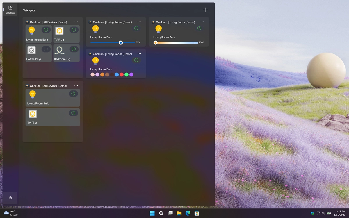 OneLumi Windows 11 Widget in Dark Mode