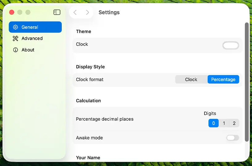 Sunrise display settings