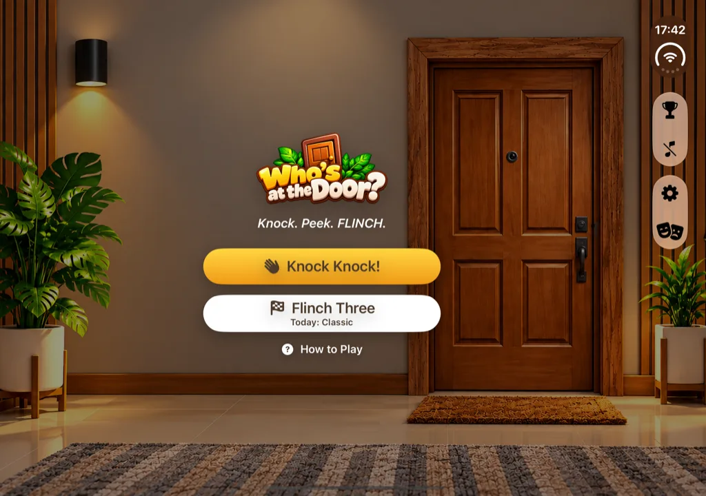 Classic theme in Who's at the Door? with the everyday doorway and doormat