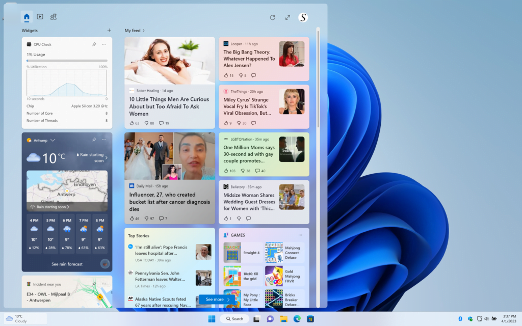 CPU Widget Windows 11 added in the widget panel