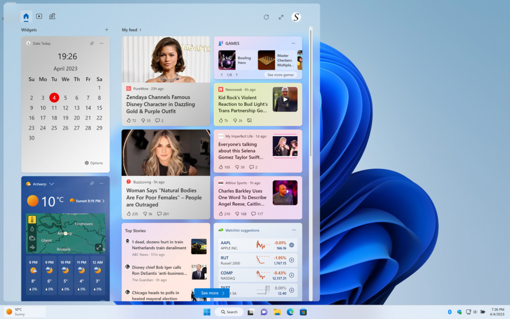 Month Calendar view in the Windows 11 widget panel