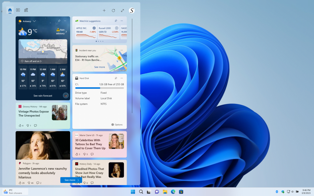 Hard Disk widget is now visible in the Windows 11 widget panel