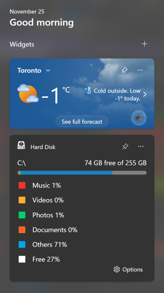 How to check total hard disk space in Windows 11 with the Hard Disk Widget