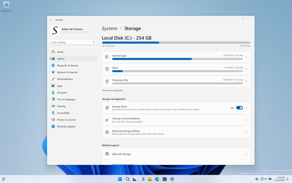 Windows 11 storage overview