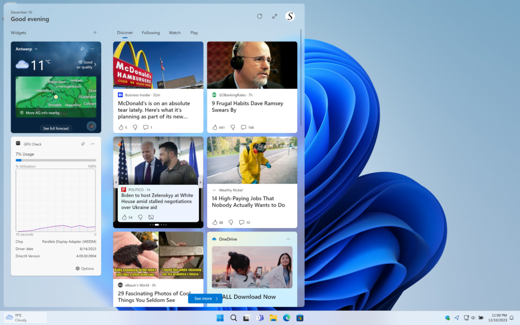 Widgets and news feed